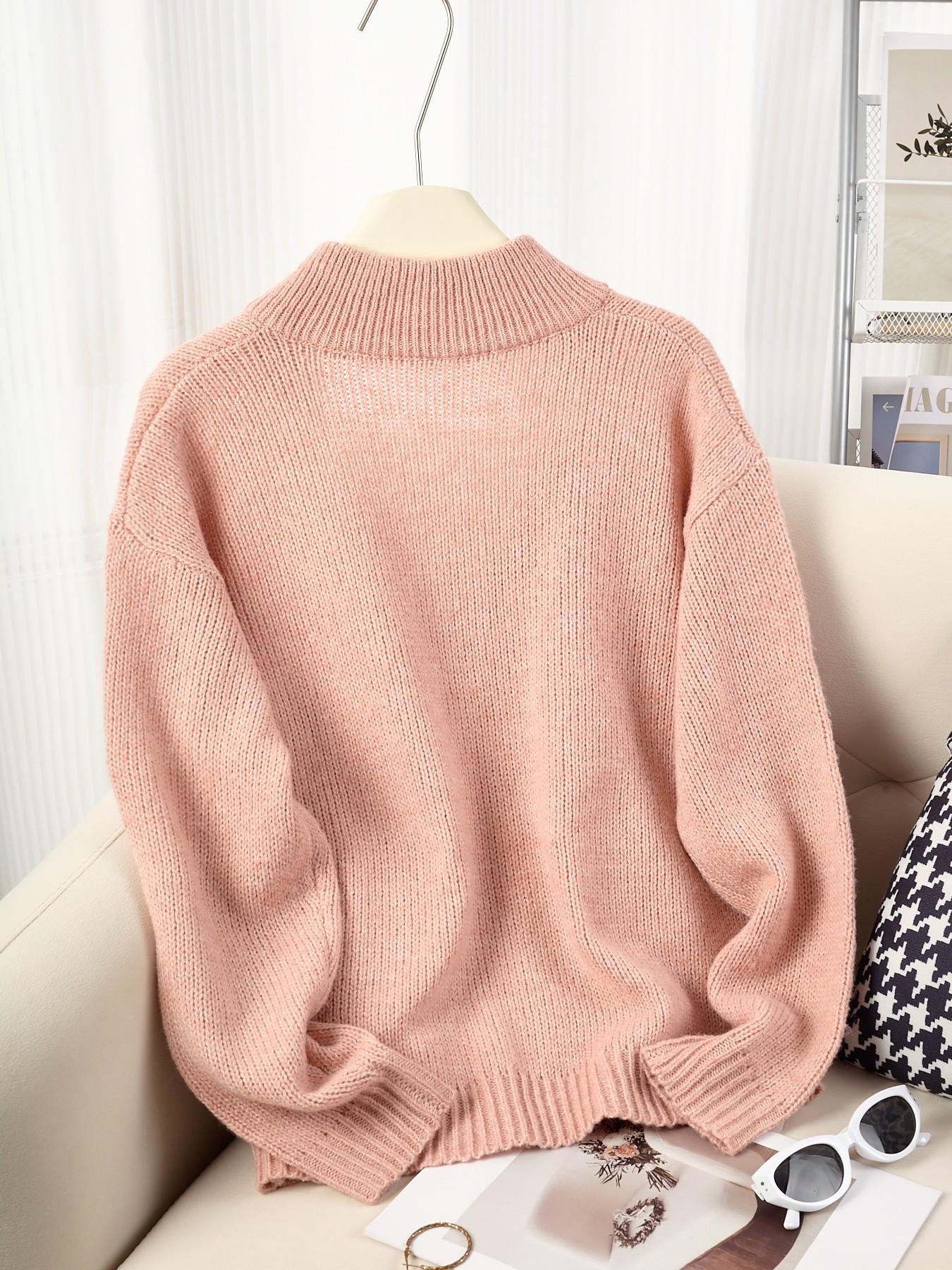 Women's Half-Zip Lapel Knit Sweater, Spring & Fall Casual Long Sleeve Pullover, Perfect for Daily Commute, Parties, Dates, Basic