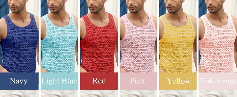 Runcati Mens See Through Vest Crewneck Sleeveless Tank Tops Muscle Sexy Mesh Shirts