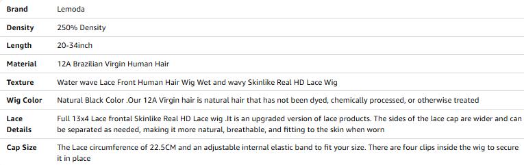 Lemoda SKINLIKE Real HD Lace Wigs 250% Density Water Wave 15A 13x4 Full Lace Frontal Human Hair Wigs Deep Wave Virgin Human Hair Frayed Ends Lace Wig Natural Black Color Lemoda SKINLIKE Real HD Lace Wigs 250% Density Water Wave 15A 13x4 Full Lace Frontal Human Hair Wigs Deep Wave Virgin Human Hair Frayed Ends Lace Wig Natural Black Color