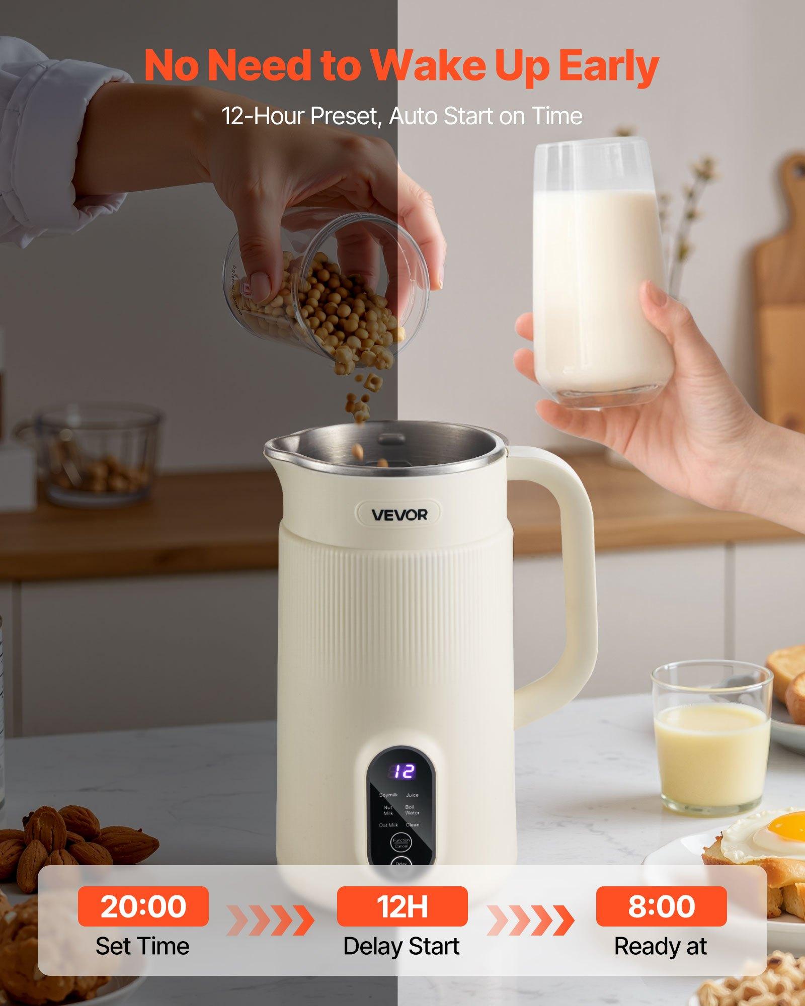 【Summerfinds】VEVOR 6-in-1 Nut Milk Maker, 20 oz Soy Milk Maker Machine with 6 Blades, for Homemade Oat, Nut, Soy, Juice, Plant-Based and Non Dairy Beverages with High-Temp Self-Cleaning, Boil Water, 12-Hour Delay