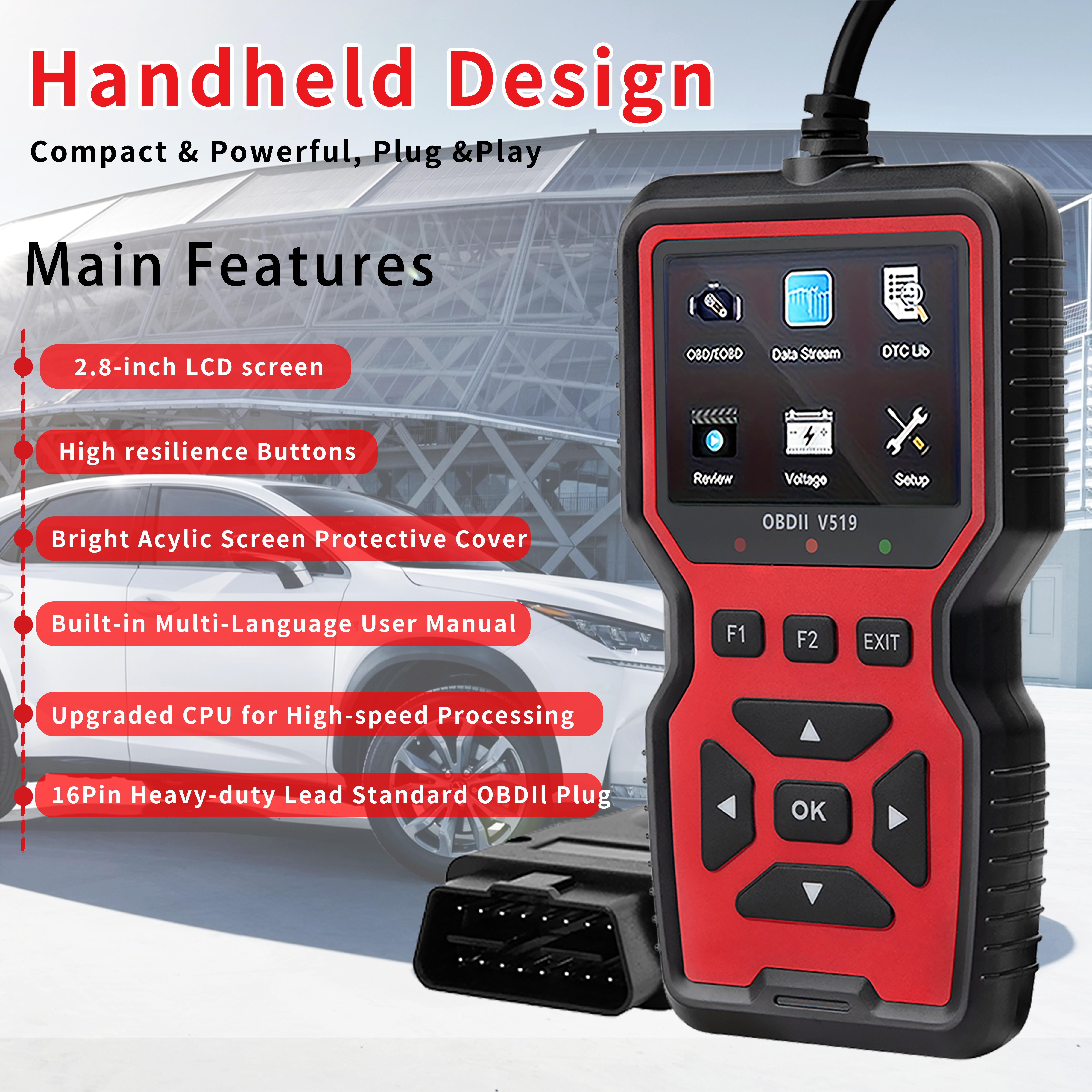 V519 OBD2 Scanner - Professional Mechanic Diagnostic Code Reader Tool with Live Data for Check Engine Light