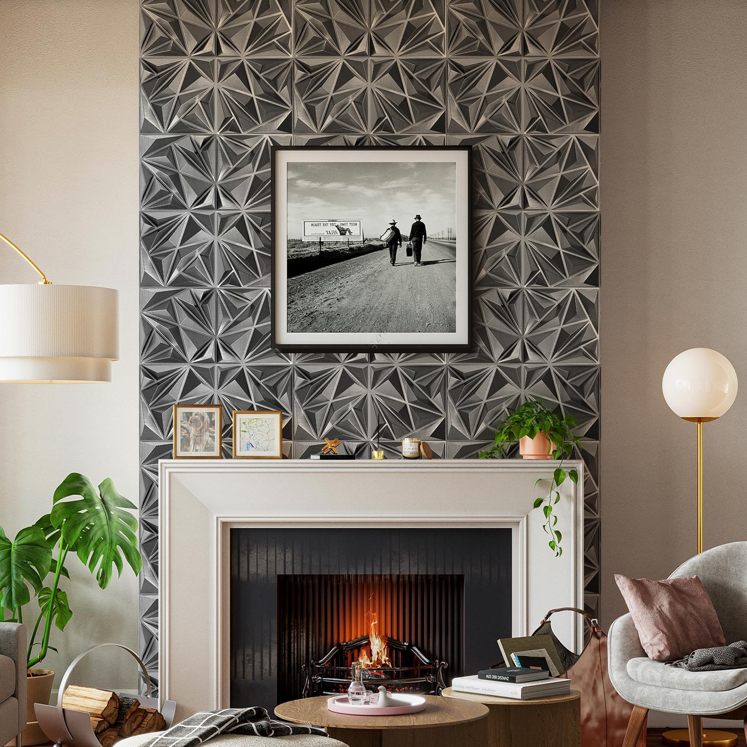 STICKGOO 33Pcs Tiles Geometric Pattern Wall Panel, Diamond Design 3D PVC Wall Panels for Interior Wall Decor, 11.8" x 11.8" Decorative Living Room