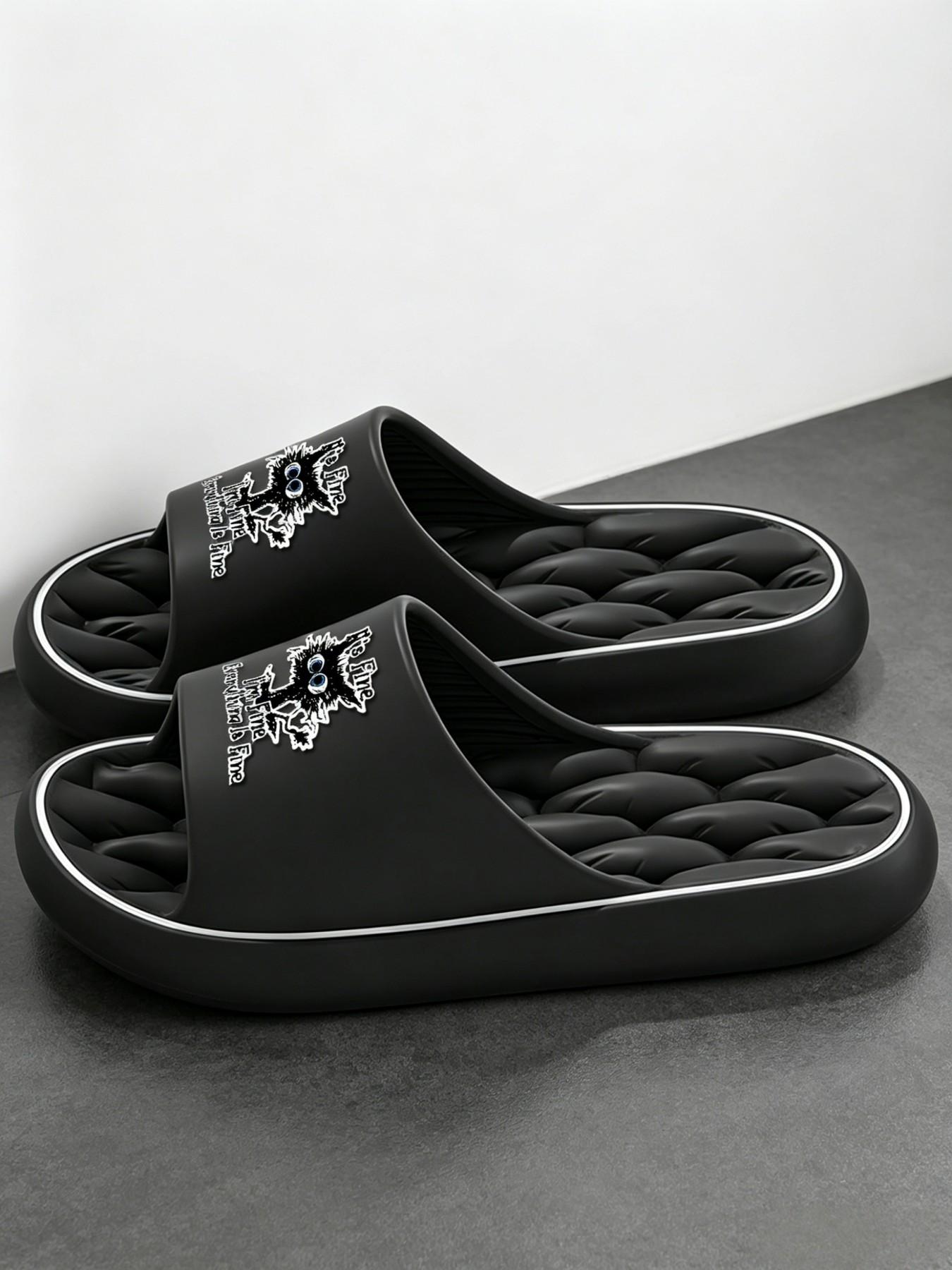 Grunge Style Letter Print Slides, Comfy Squishy Eva Slippers, & Streetwear Open Toe Slides, Comfortable Footwear for Daily Wear