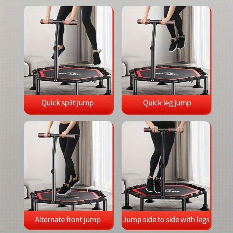 50 Inch Hexagonal Exercise Equipment Foldable Trampoline 400LB Capacity Adjustable Height for Home Gym