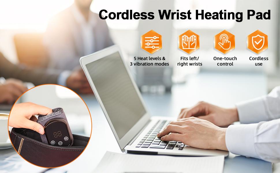Rechargeable Cordless Wrist Heating Pad - Adjustable 5 Heat Levels & 3 Vibration Modes, Fits Left & Right Hands for Work, Travel, Exercise Rechargeable Cordless Wrist Heating Pad - Adjustable 5 Heat Levels & 3 Vibration Modes, Fits Left & Right Hands for Work, Travel, Exercise
