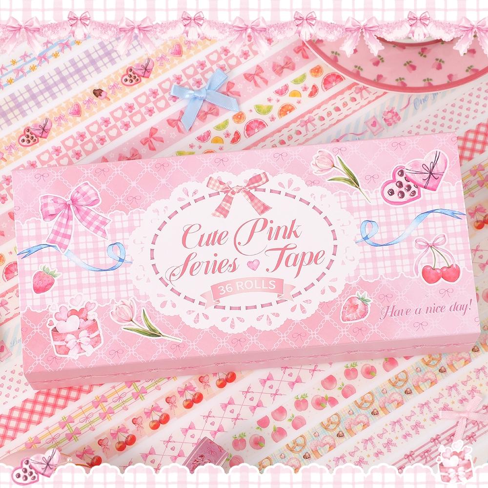 36 Rolls Pink Washi Tapes Set, Cute Butterfly, Gingham, Cherry & Dessert Pattern Decorative Masking Tapes for Scrapbooking, Journaling, DIY Crafts, Bullet Journal Supplies, Valentine's Day and Christmas Gifts, Scrapbook Materials