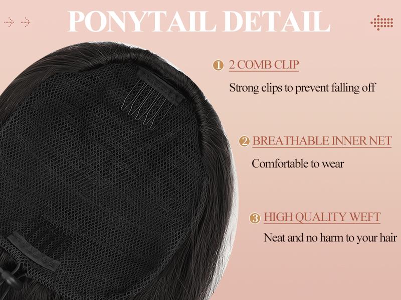 ORSUNCER Ponytail Extensions Drawstring Long Straight Fake Pony Tail Natural Soft Clip in Hair Extension Synthetic Heat Resistant Hairpiece 32 Inch Black For Women