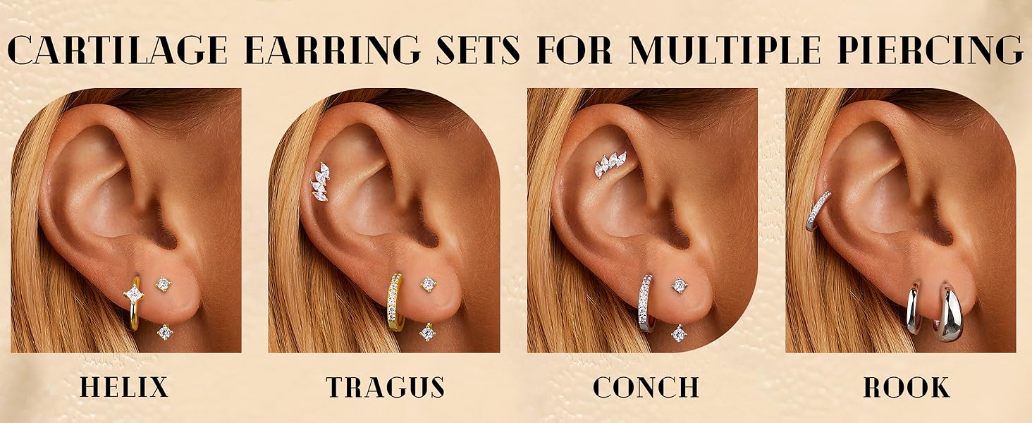 MILACOLATO 3 Pairs 925 Sterling Silver Earrings for Women, Dainty 14K Gold Plated Huggie Hoop Earrings Sets for Multiple Piercing, Hypoallergenic Cartilage Stud Hoop Earrings Stacks Trendy Jewelry Gifts for Women Mother