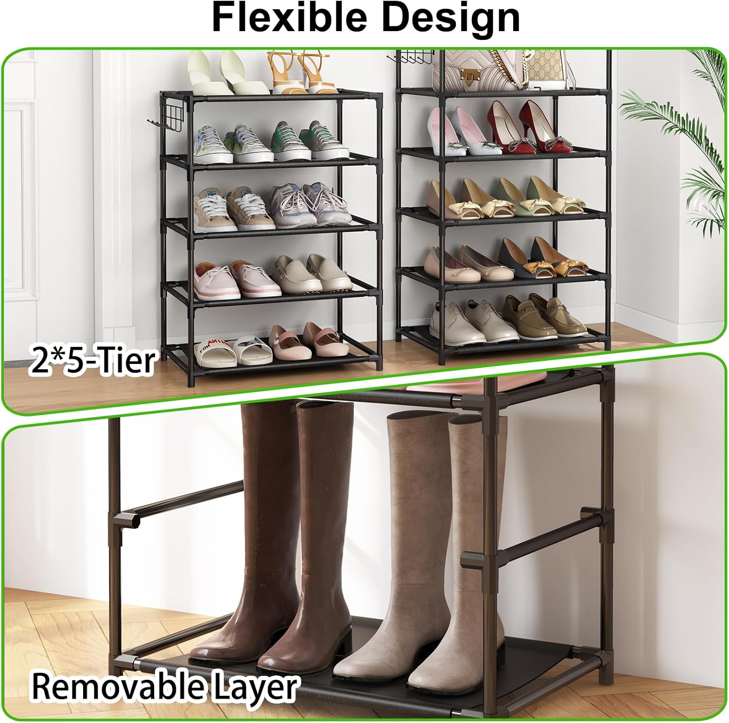 9-Tier Metal Shoe Rack Organizer for 50-55 Pairs,Stackable,Space Saving Shoe Storage Shelf for Entryway, Closet, Bedroom,New Year Gifts Waterproof Accessory