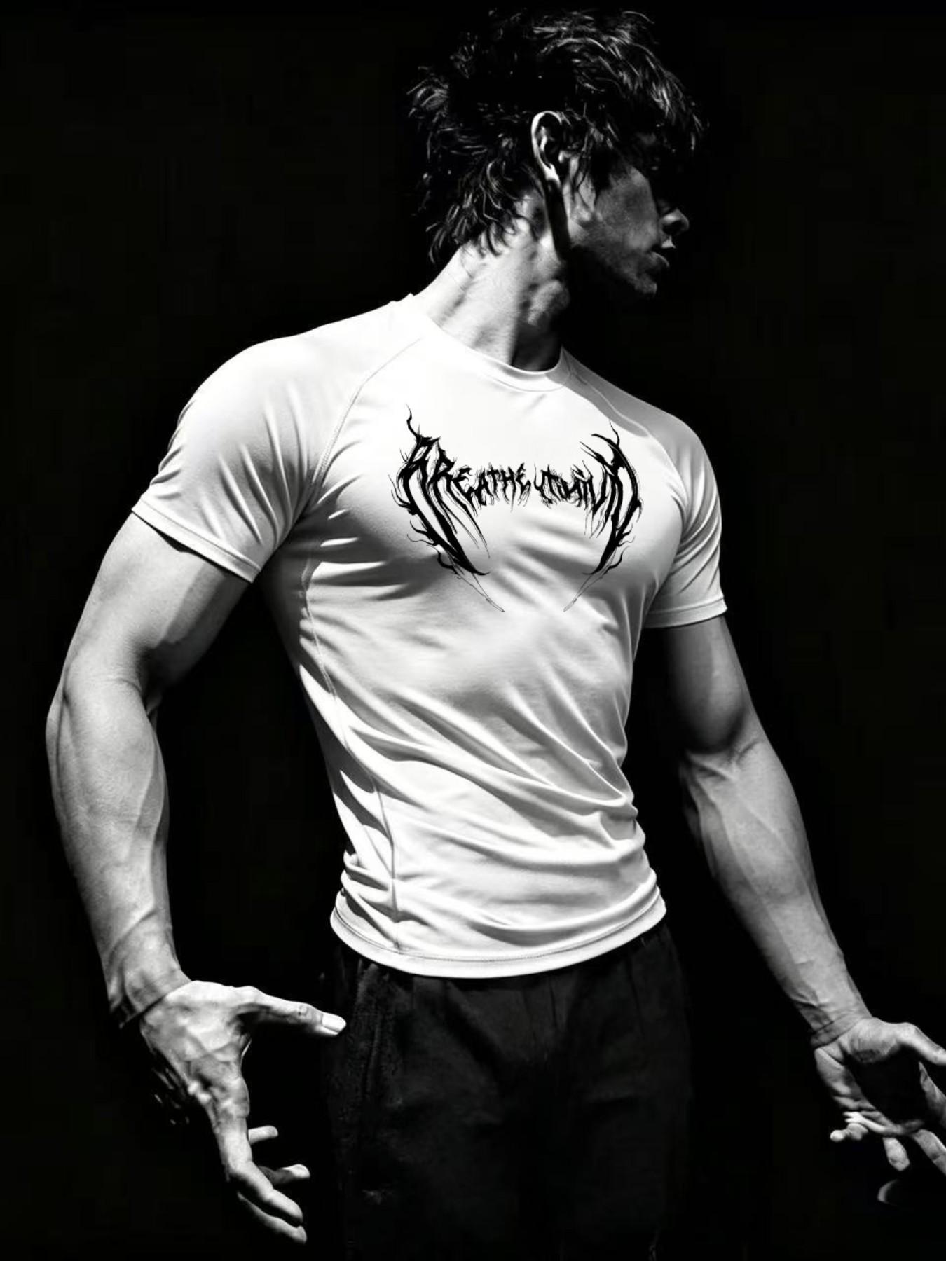 Men's Sporty Fitness T-Shirt, High Elasticity Quick-Dry Training Top, Ideal for Cycling and Workouts, Comfortable and Durable