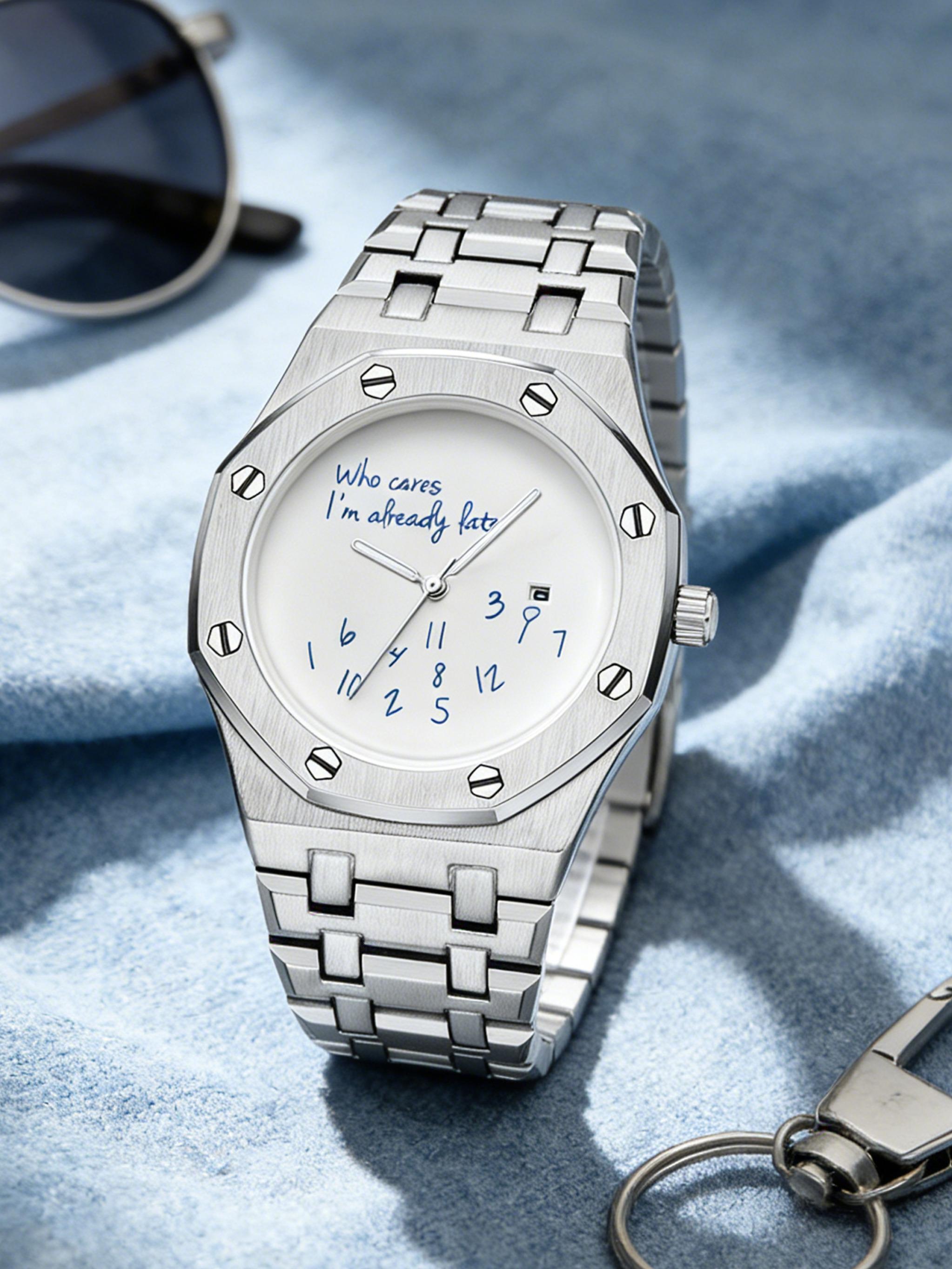 Men's Steel Band Watch, Round Dial Design, Graffiti Number Pattern, Casual Vintage Fashion, High-End Men's Watch, Trendy Gift Recommendation, Quartz Watch