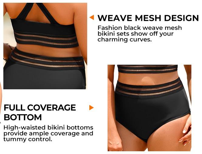 Aqua Eve Plus Size Two Piece High Waisted Bikini Swimsuits Scoop Neck Bikini Set Sporty Bathing Suits