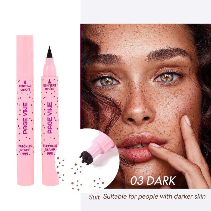 PAGE VINE Natural Freckle Pen Double Head Eyeliner Long Lasting Easy Coloring Makeup Freckle Eyeliner