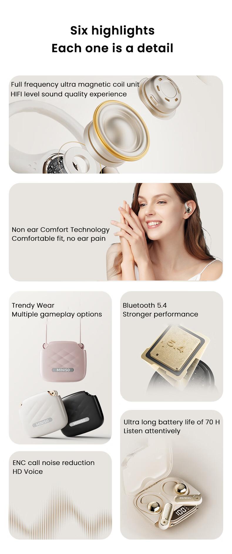 MINISO X81 Open Wireless Bluetooth Headset OWS Ear-hook Sports Earphone Noise Reduction Waterproof HIFI Sound Quality Bag Style Headphones With microphone