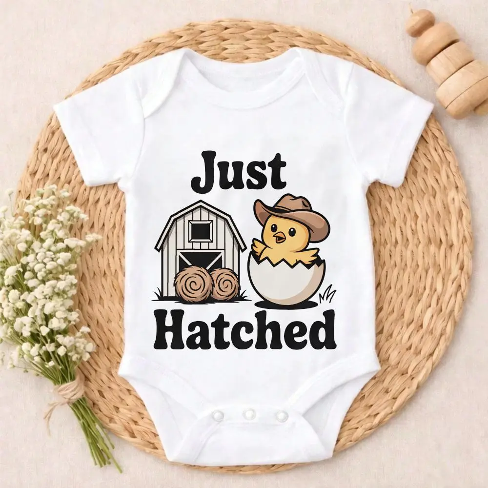 Just Hatched Chick Barn Hat Baby Bodysuit Casual Short SleeveRomper Crew Neck Outfit for Baby Boys & Girls  Infant Clothes baby clothes Infant Romper Comfort Baby Clothes for Outdoor Daily Wear