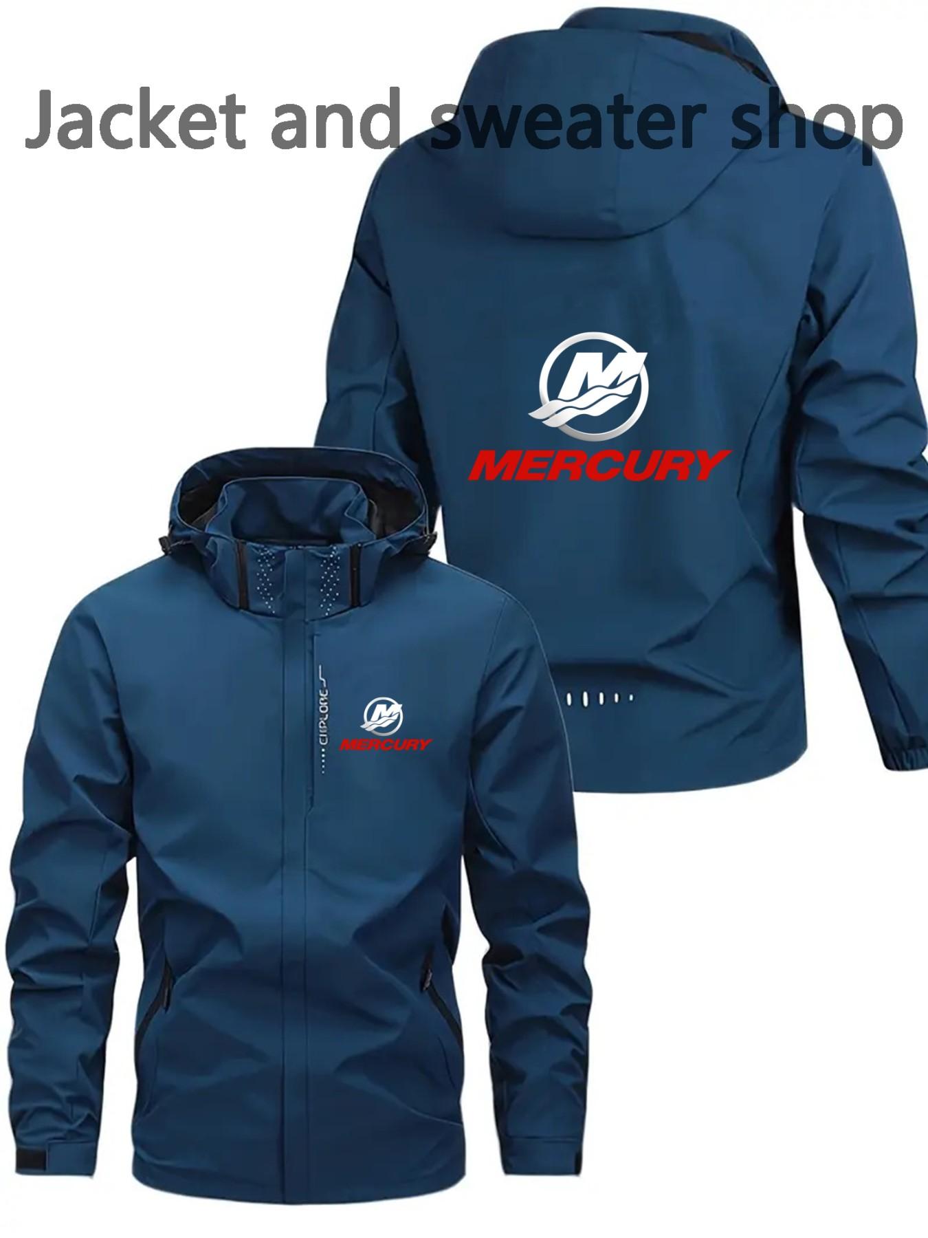 Men's Lightweight Polyester Fashion Long Sleeve Hooded Jacket, Mercury Print, Front Zipper, Casual Outdoor Spring Summer Coat