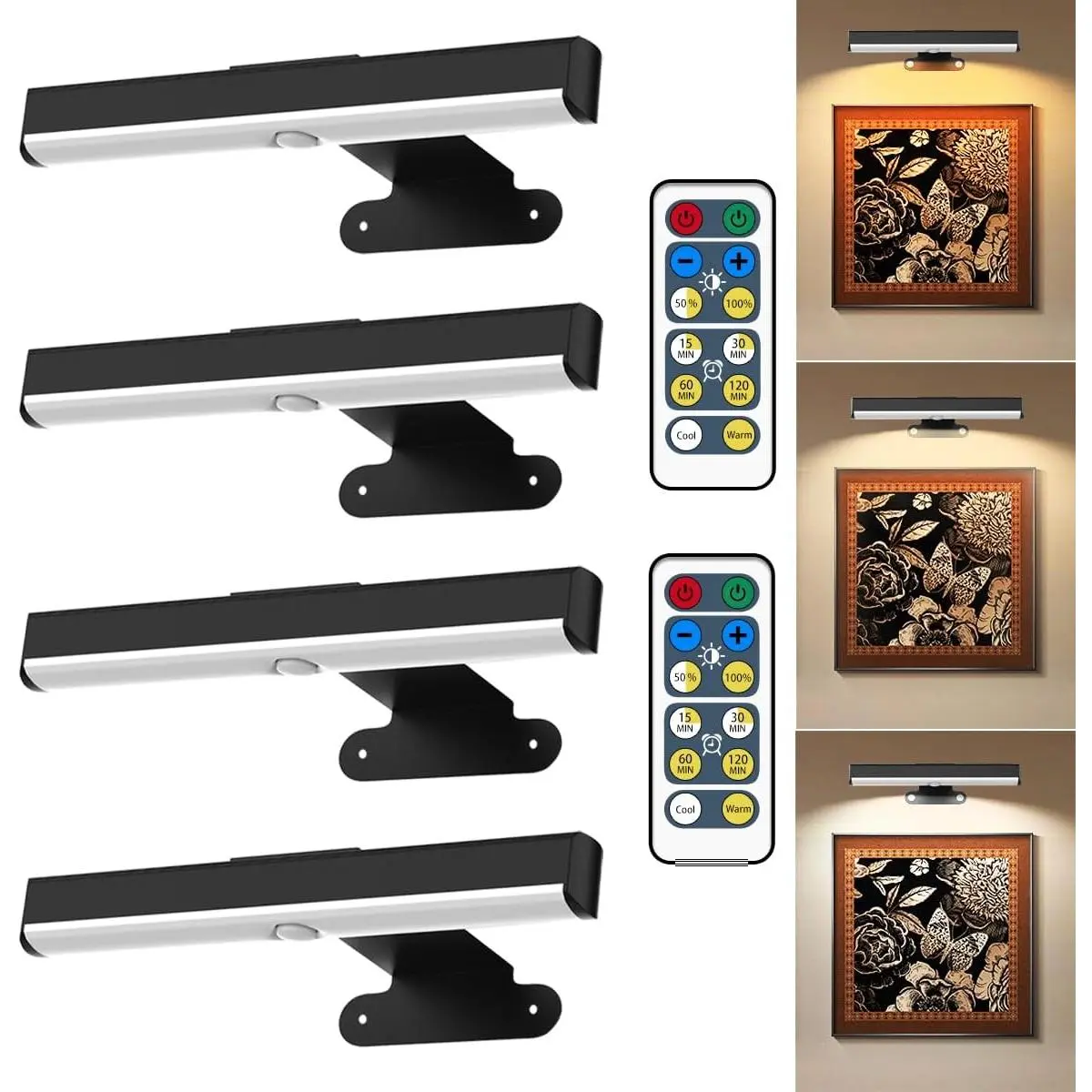 Wireless Picture Light with Remote,Battery Operated Wall Sconces for Wall Decor,3 Color Timer&Dimmable Paintings Light LED Art Display Lamp Picture Frame Light for Artwork Posters Gallery-Black