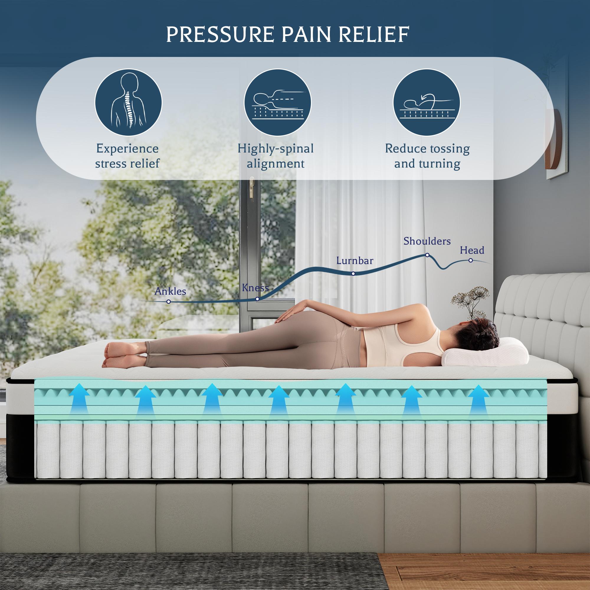 KORLOVY 12/14 Inch Twin, Full, King, Queen Size Mattress Memory Foam Hybrid Pocket Spring Medium Firm Comfy Skin-Friendly Mattresses Bed in A Box For Home Bedroom Hotels, Boxed Gift Furniture Ergonomic