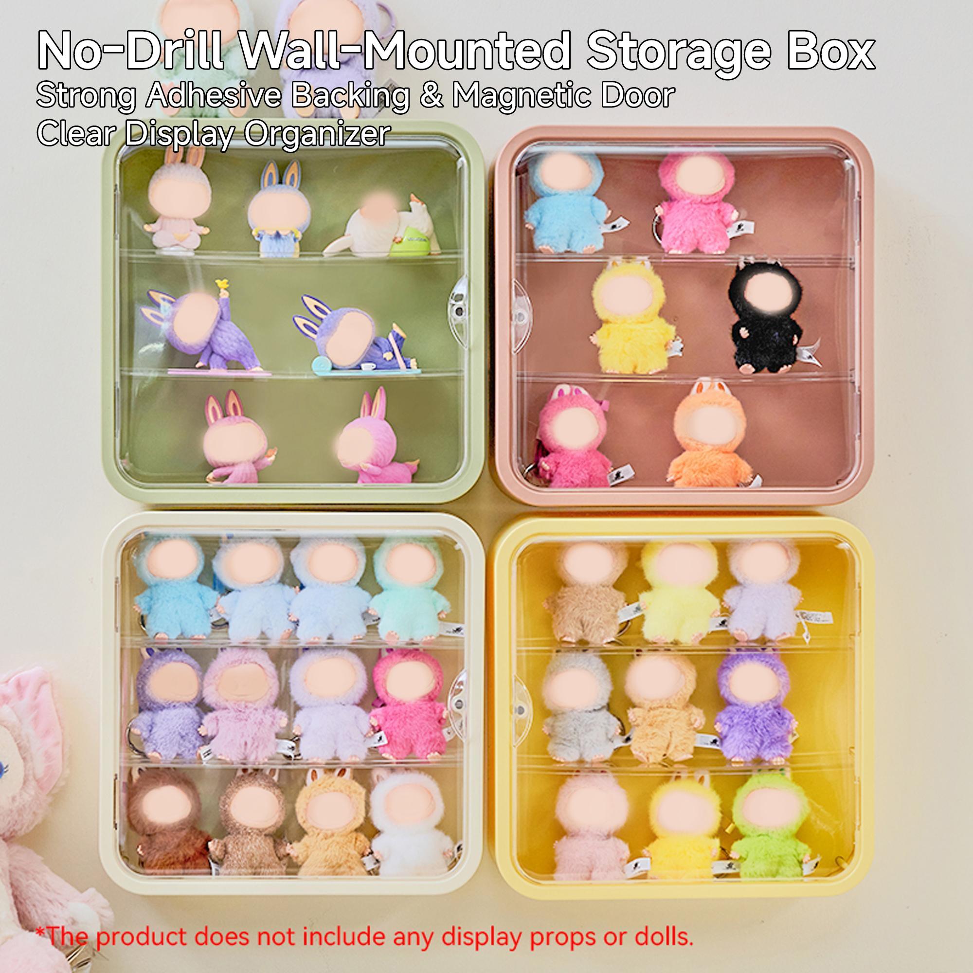 Plush Keychain Display & Storage Box with Magnetic Door, 3-Layer Compartments, No-Drilling Wall Mount, Ideal for Popmart Plush Keychains, Labubu, Skullpanda, DIMOO, HIRONO, MOLLY Collectors, Organizing, Room Accessories