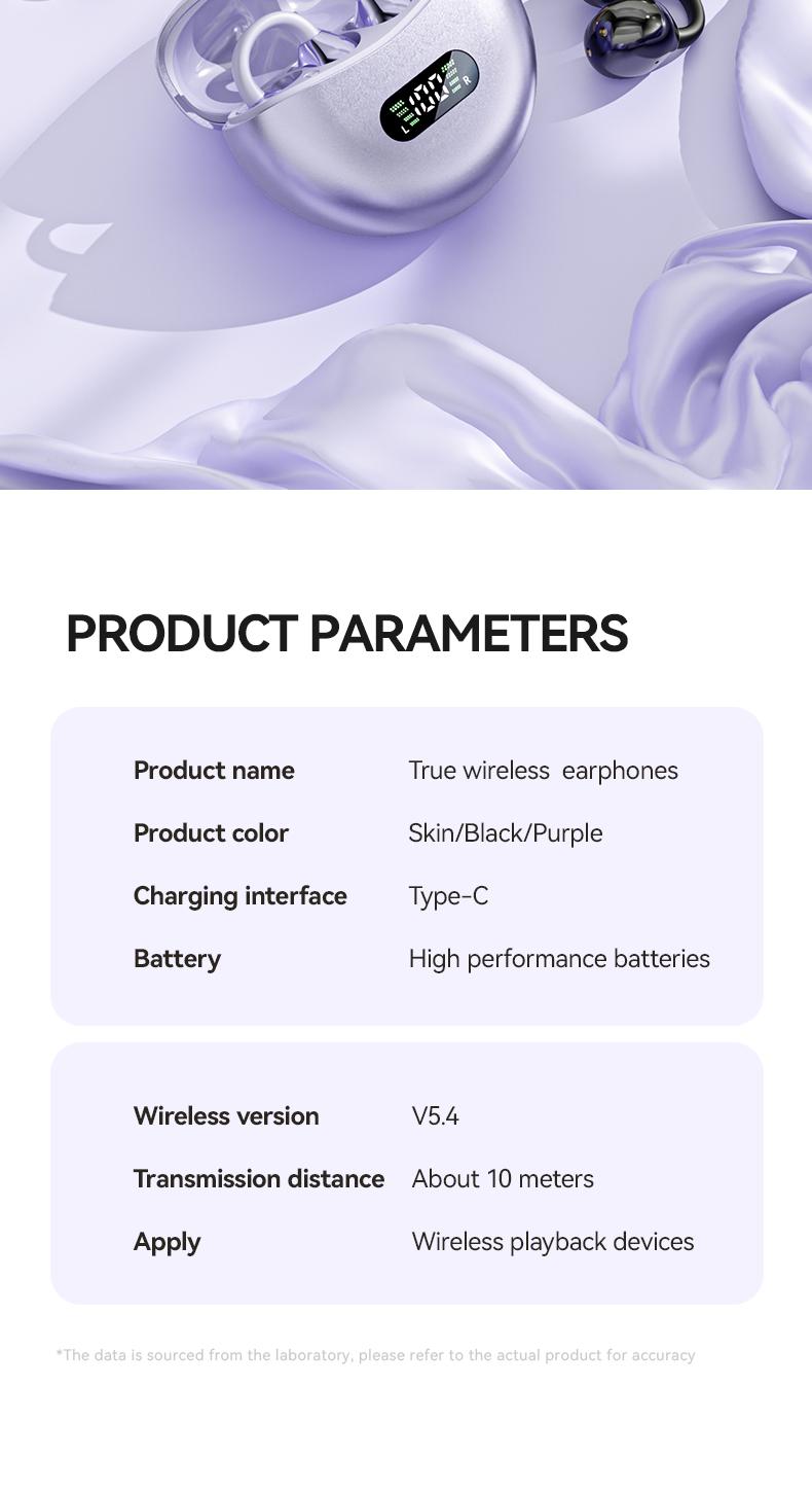 Clip-On Wireless Earbuds, Bluetooth-compatible 5.4 Stable Connection, Clear Hi-Fi Sound, Sweat-Resistant Design, Compatible with Android & iOS