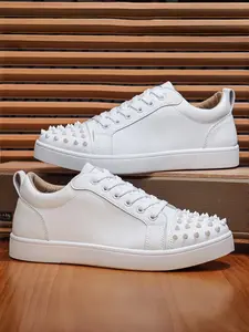 Men's Silver Glitter Fabric Studded Casual Skate Sneaker Shoes, Cool Luxury Style, Glitter Fabric + Stud Decoration + Orange Sole Contrast, Cool & Eye-Catching, Unique Texture , Ideal for Daily Outfits & Leisure Outings