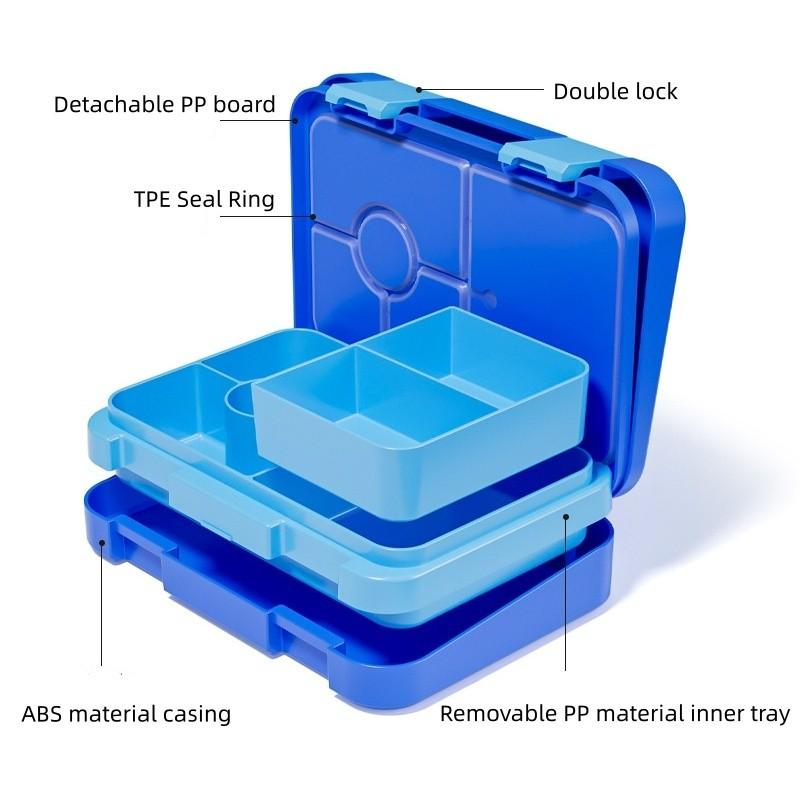Portable Dual-Clasp Student Bento Box, Leak-Proof Lunch Container with Compartments, Square Microwave Heating Friendly