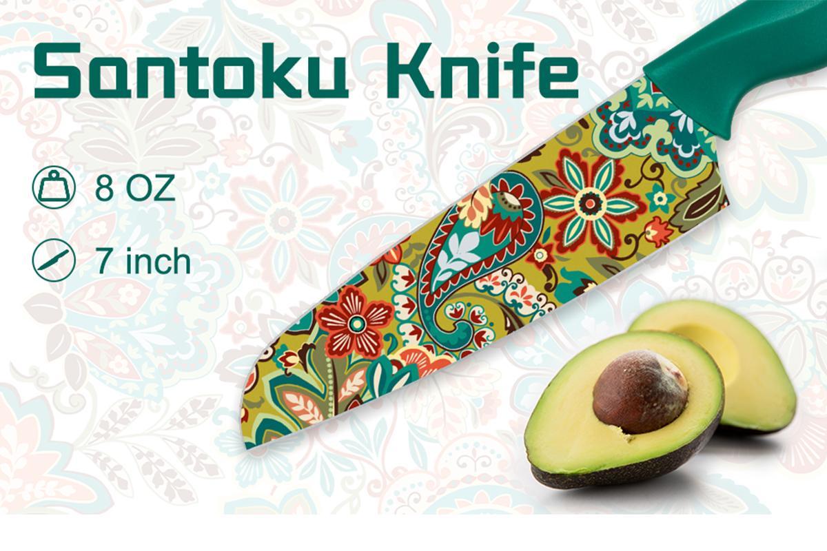 Astercook 6-Piece Color Knife Set, Paisley Pattern, Rust-Resistant Stainless Steel Knives, 6 Blade Guards, Dishwasher Safe. Utensils Kitchenware