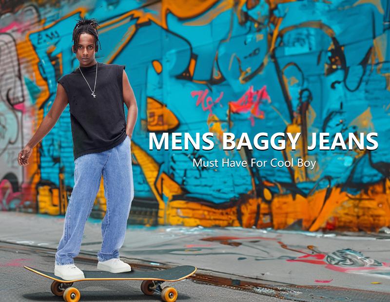 Men's Straight Leg Denim Pants Loose Fit Wide Leg Baggy Jeans Hip Hop Streetwear Trousers Men's Straight Leg Denim Pants Loose Fit Wide Leg Baggy Jeans Hip Hop Streetwear Trousers
