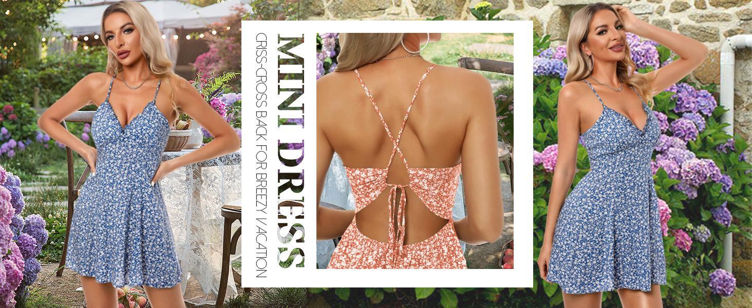 ZAFUL Women's Dresses, Ditsy Floral Cami Mini Dress, Swing Skater Beach  Dress,Summer Dresses, Casual Comfortable Dresses,Holiday Beach Summer Women's Clothing,summer outfits 2024 Womenswear Sleeveless prom dress summer outfits
