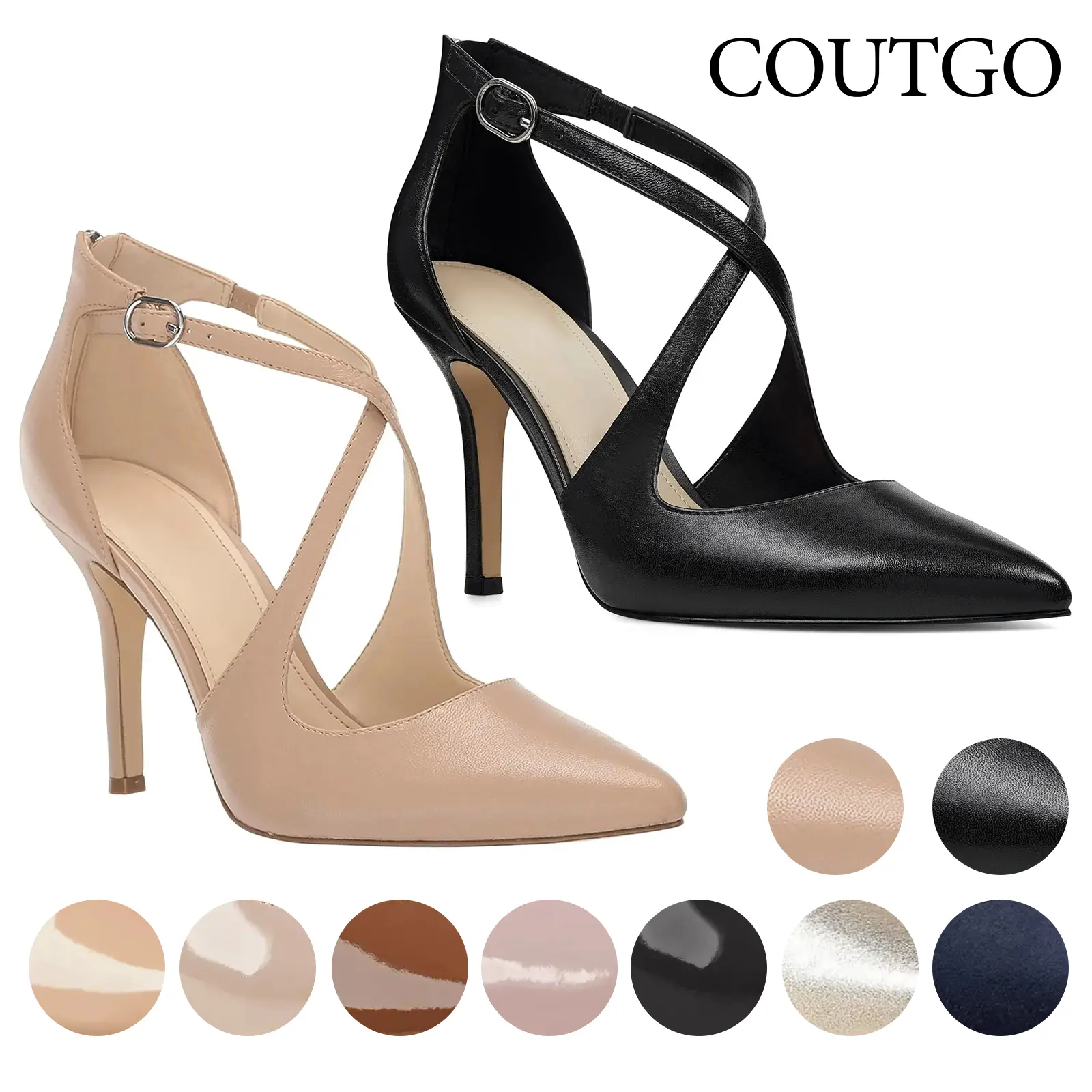 Coutgo Womens Pumps High Heels Pointed Toe Crossed Strap D'Orsay Zip up Stilettos Party Dress Shoes Dark Brown Footwear Elegant Stylish tiktokshopbacktoschool
