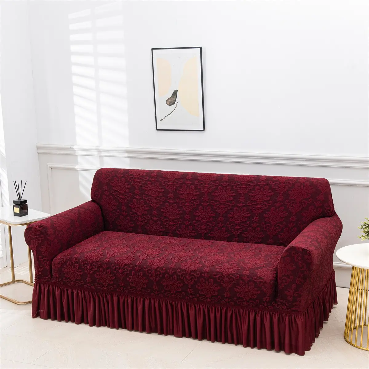 Vintage Retro Sofa Cover, Bubble Mesh Weave Skirt Design, Durable Dust Protection, Resistant to Pet Scratches, Universal Sofa Protector