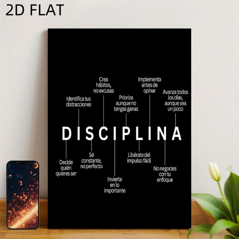 Bilingual Spanish-English Self-Discipline Motivation Wall Art - Wooden Frame Spanish Efficiency Chart Canvas Print - Self-Discipline Quotes and Goal-Setting Guide, suitable for home office decoration, classroom layout