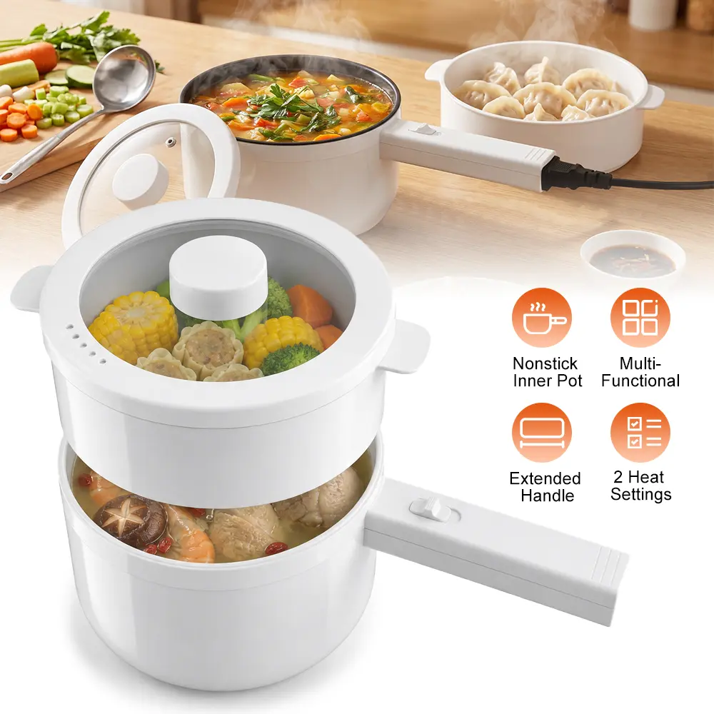 1.8L Electric Stewing Pot with A Steaming Basket, 600W Fast Heating, 2-level Temperature Control, Non-stick Hot Pot, Perfect for Dorms And Apartments