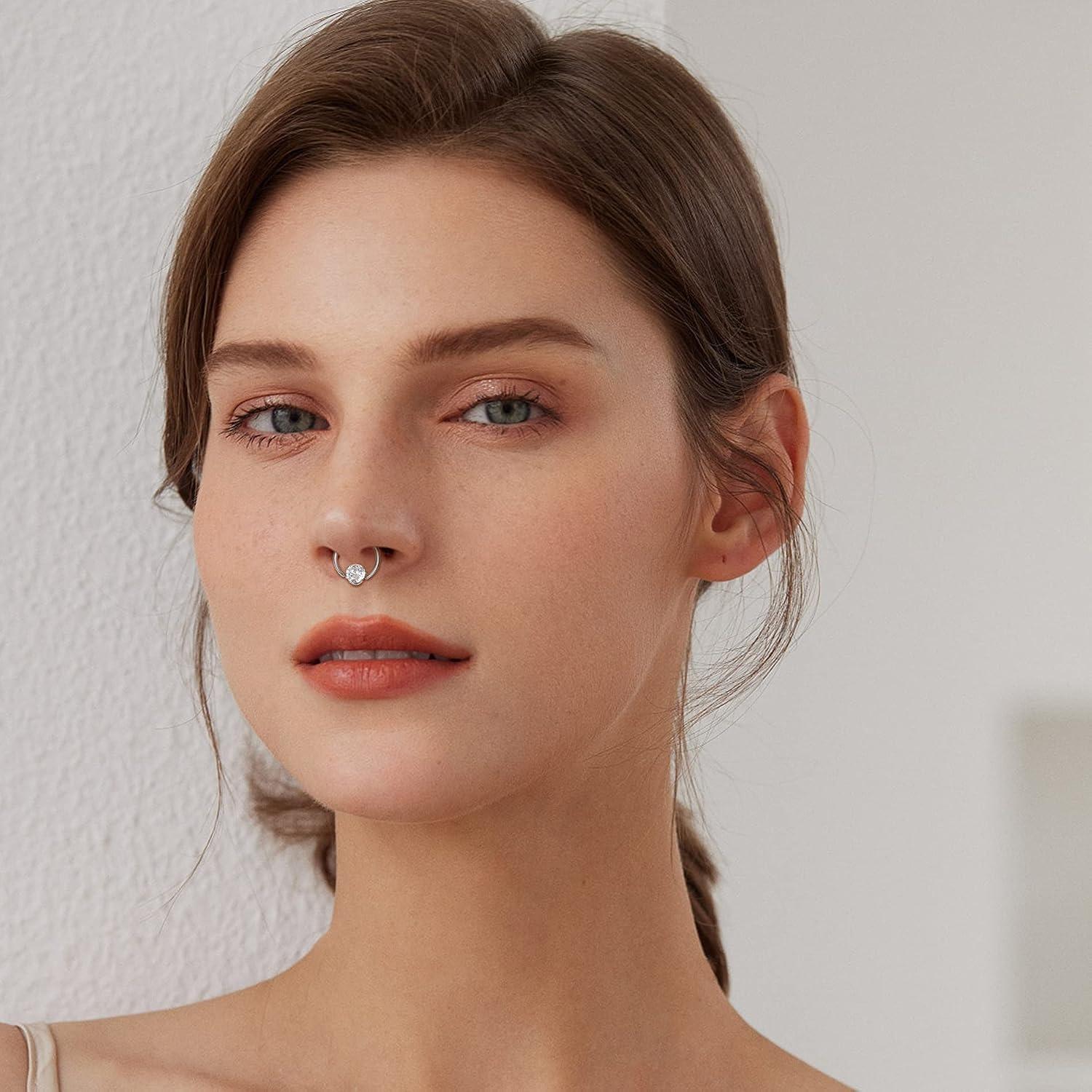 24PCS 16G Hypoallergenic Surgical Steel Septum Clicker Hoops Bundle Unisex, 8mm & 10mm CZ Inlaid Horseshoe Multi-Wear Piercing Jewelry, Nose Rings Set Lip Helix Daith Cartilage Rings