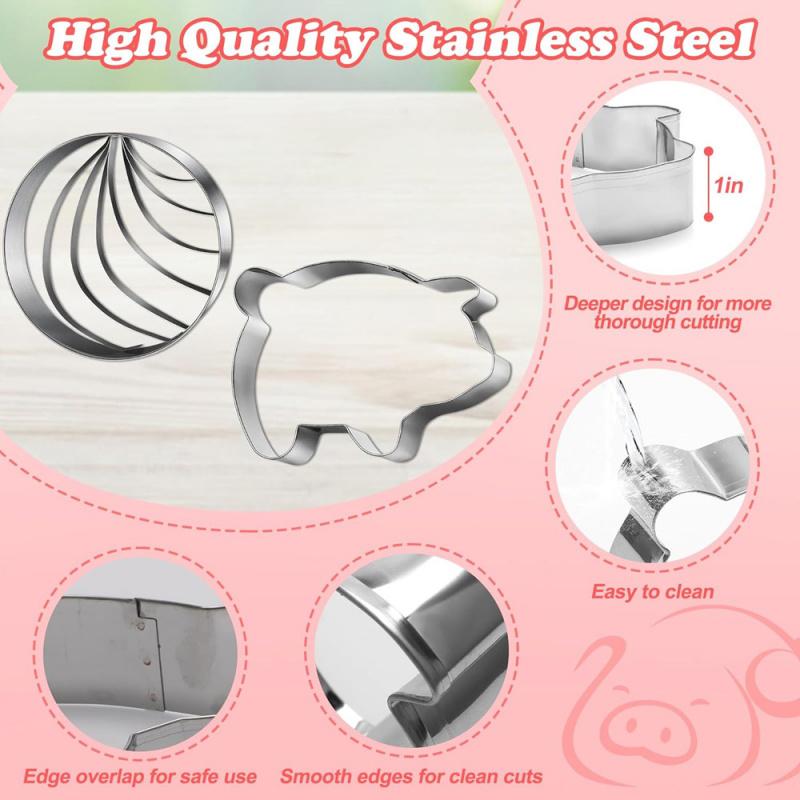 1/5/6-piece set with optional stainless steel bread mold, double-sided sealed molding; Paired with small pig, conch and other shaped biscuit cutting molds, the embossing is clear and not easy to stick. Suitable for birthday and holiday parties