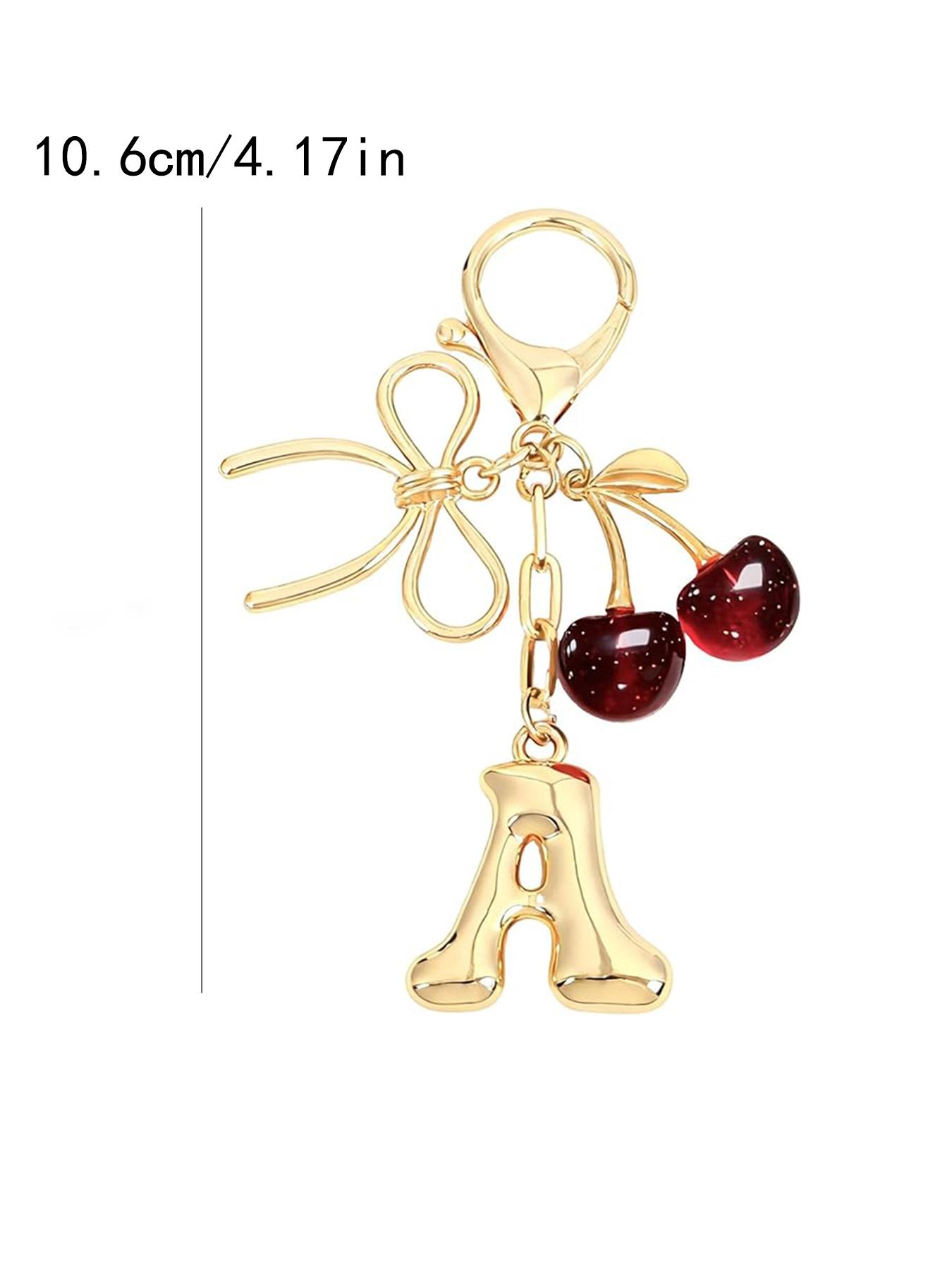Women's Cherry Bow Letter Pendant Keychain, Casual Style Wallet, Handbag and Backpack Accessory, Car Keychain for Students