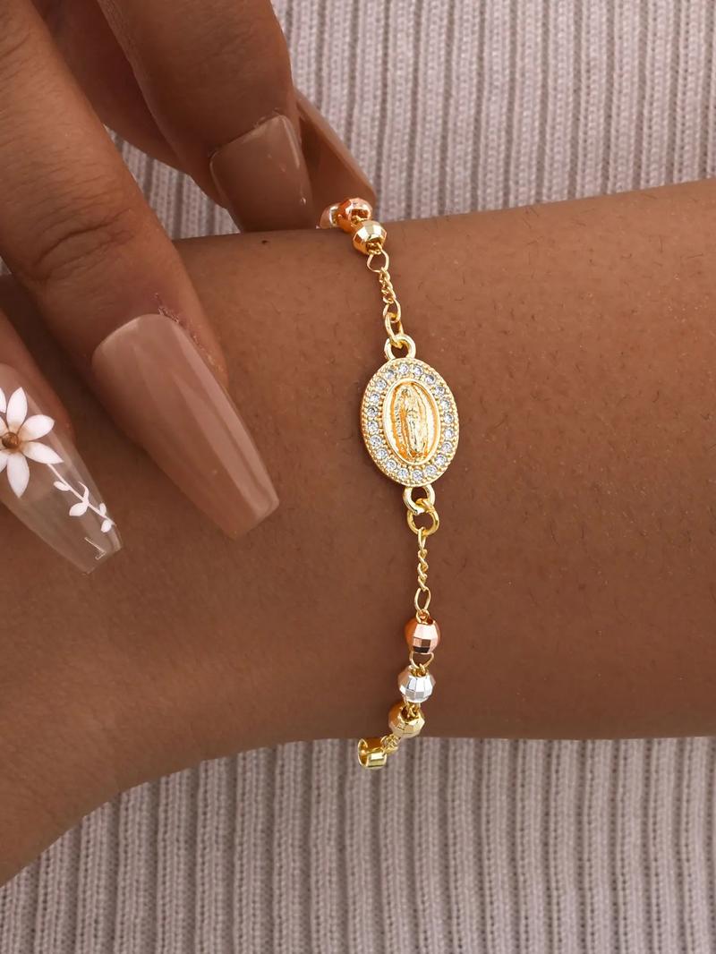 Women's Elegant Our Lady of Mary Design Bracelet, Fashion Religious Faith Jewelry with Cross, Trendy All-match & Exquisite Jewelry for Birthday Gift, Beautiful Bracelets