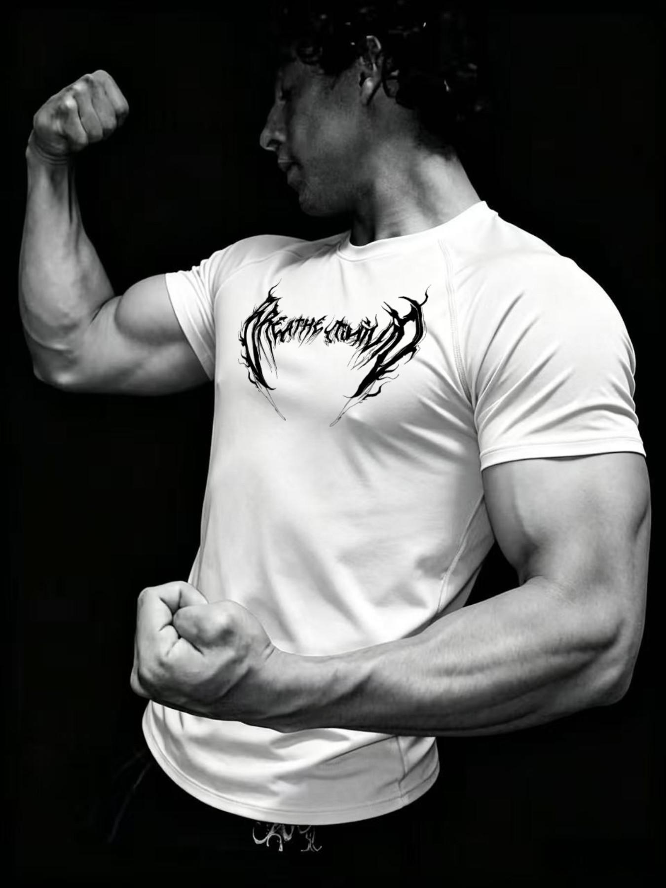 Men's Sporty Fitness T-Shirt, High Elasticity Quick-Dry Training Top, Ideal for Cycling and Workouts, Comfortable and Durable