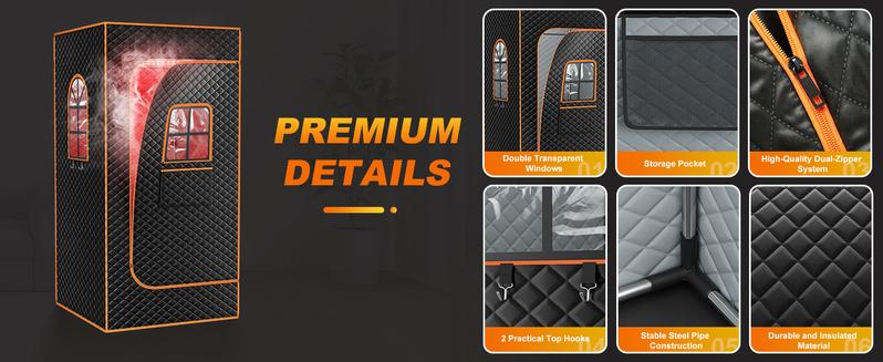 Lilypelle Upgraded 2 Person Portable Sauna Box, Extra Large Portable Steam Sauna for Home,Personal Sauna Tent Full Body with 2 Steamers, 2 Folding Chair,Remote Control