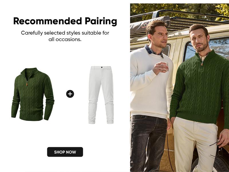 JMIERR Men's Quarter Zip Pullover Sweater Cable Knit Casual Stand Collar Texture Knitted Sweaters