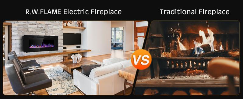 R.W.FLAME Electric Fireplace Inserts, in-Wall Recessed and Wall Mounted 750/1500W Fireplace Heater, Touch Screen, Remote Control with Timer, Adjustable Flame Color and Speed, 30"~68", Black