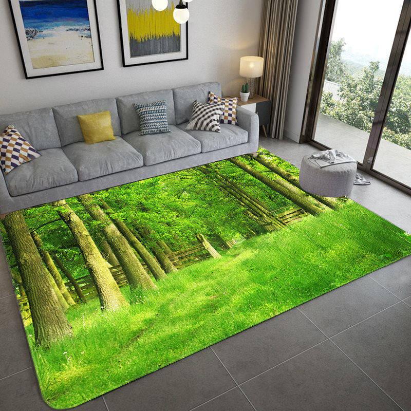 Green Forest Tree Hole Flannel Area Rug - Realistic Jungle Landscape Print Soft Mat for Living Room, Non-Slip Nature Home Decor#ForestRug #TreeHoleMat #JungleLandscapeDecor #RealisticCarpet #NonSlipFlannelRug