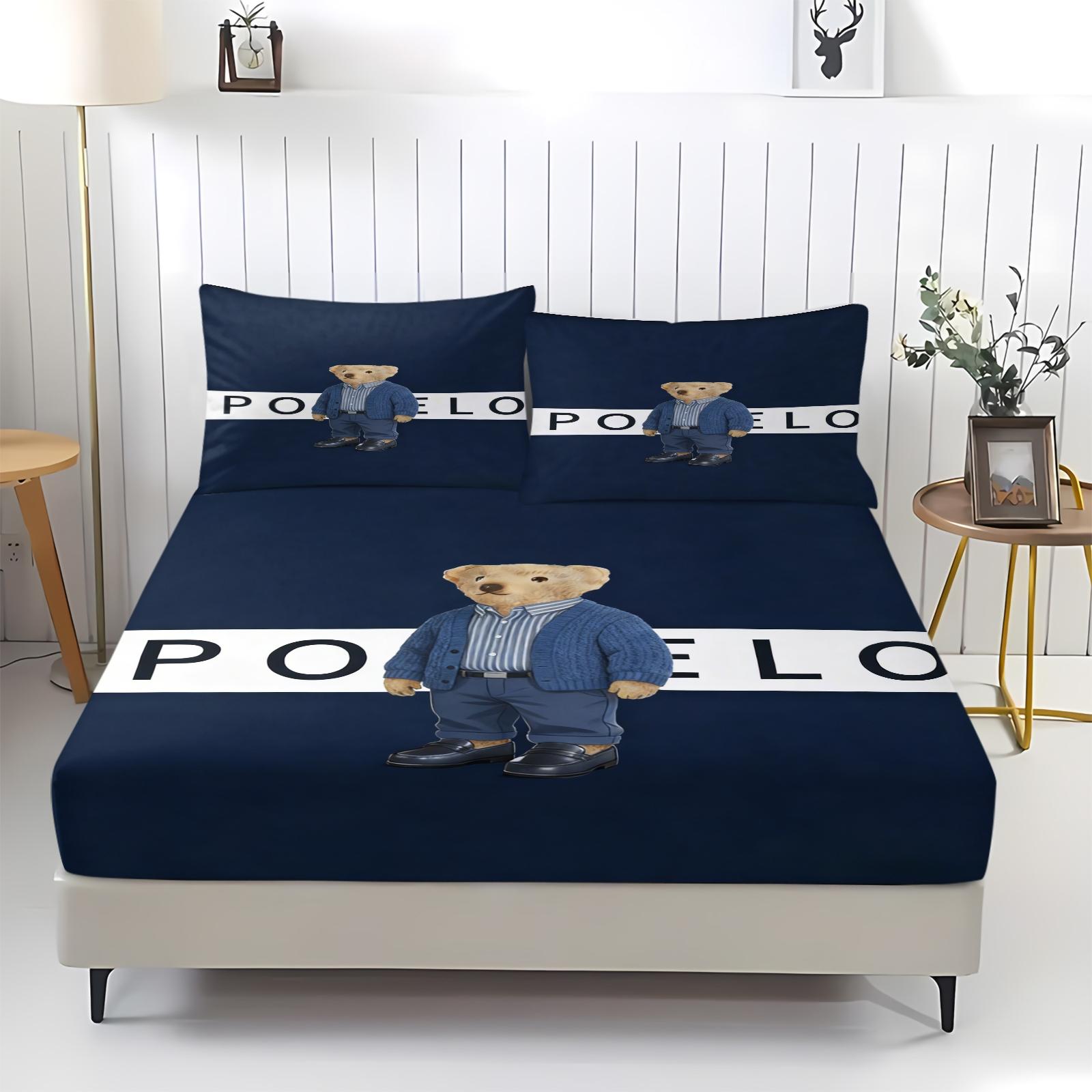 Teddy Bear Pattern Bed Sheet, Comfortable Printed Pattern, Includes 1 Bed Sheet and 2 Pillowcases, Comfortable Bedding, Non slip Dust Cover Suitable for Bedroom and Guest Room, Suitable as a Gift for Children or Adults, Bedsheet