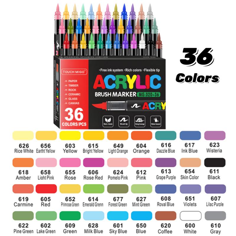 Acrylic Paint Markers Set, Acrylic Art Kit, Soft Brush Tip Acrylic Paint Pens for Wood Rock Glass Canvas Stone Fabric Glass Metal Ceramic Canvas DIY Crafts Art Supplies,Back to School,Halloween,Christmas Gift