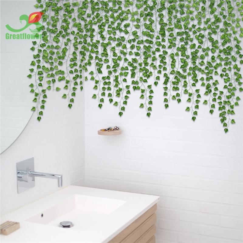 Valentine's Day Wall Hanging Simulation Faux Plastic Vine Ornaments for Room Decor, Creative DIY Spring Green Artificial Leaf Vine, Realistic Decorative Plants for Home Wedding Porch Party Decoration, Fake Indoor Plants, Interior