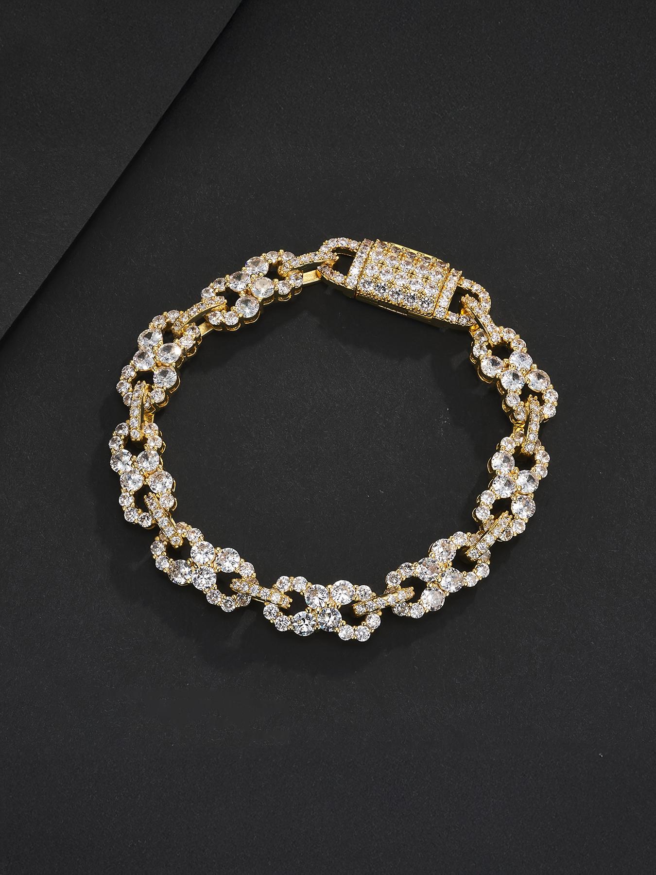 1PC ICED CHICS Eight-shaped Infinity bracelet, copper inlaid cubic zirconia, texture bracelet, Cuban Chain Bracelet, street casual style, the best gift for your partner, date, party.