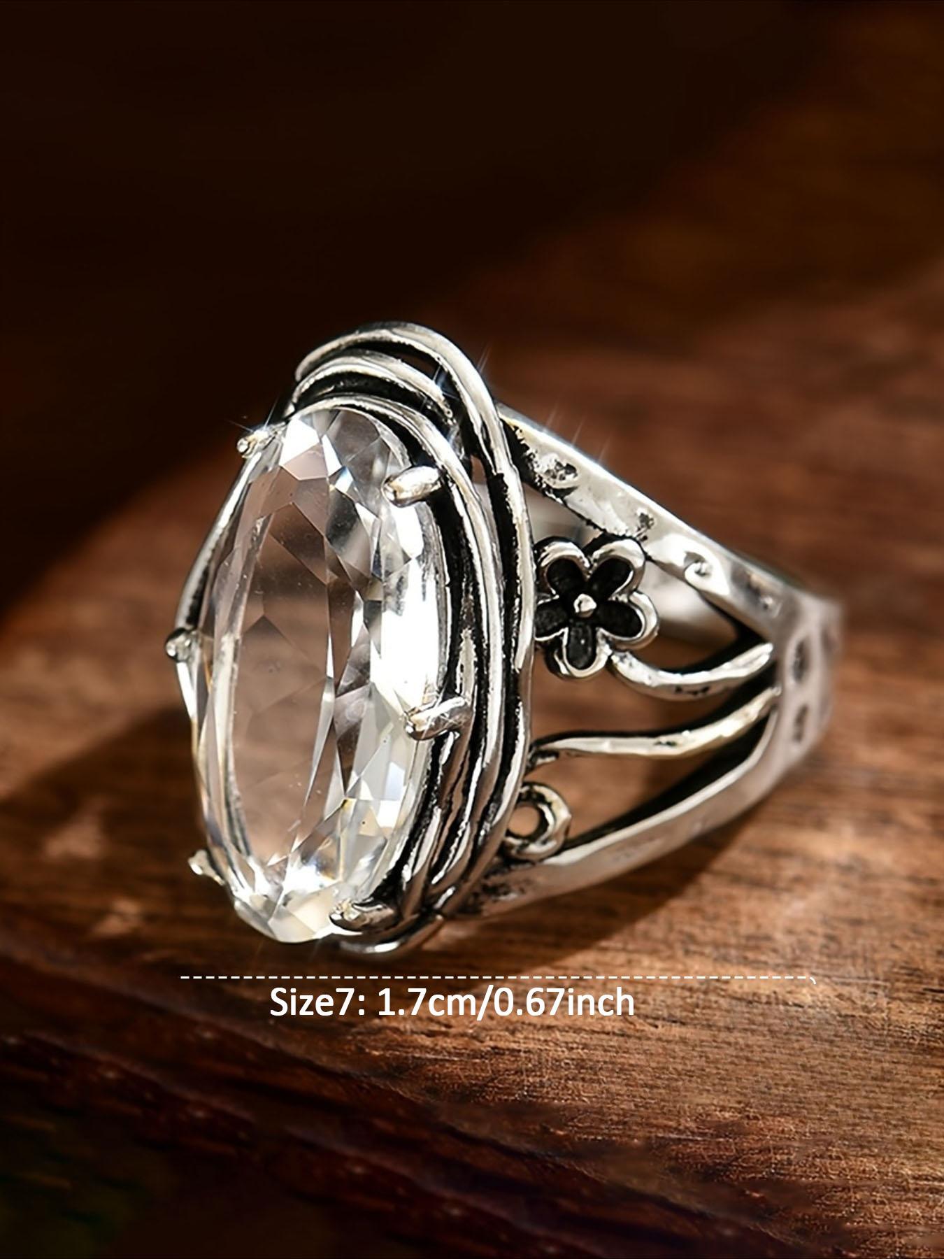 Boho Style Women's Ring, Vintage Ethnic Oval Zircon Hollow Flower Design, Versatile Party Jewelry, Unique Personalized Accessory, Boho Style Rings