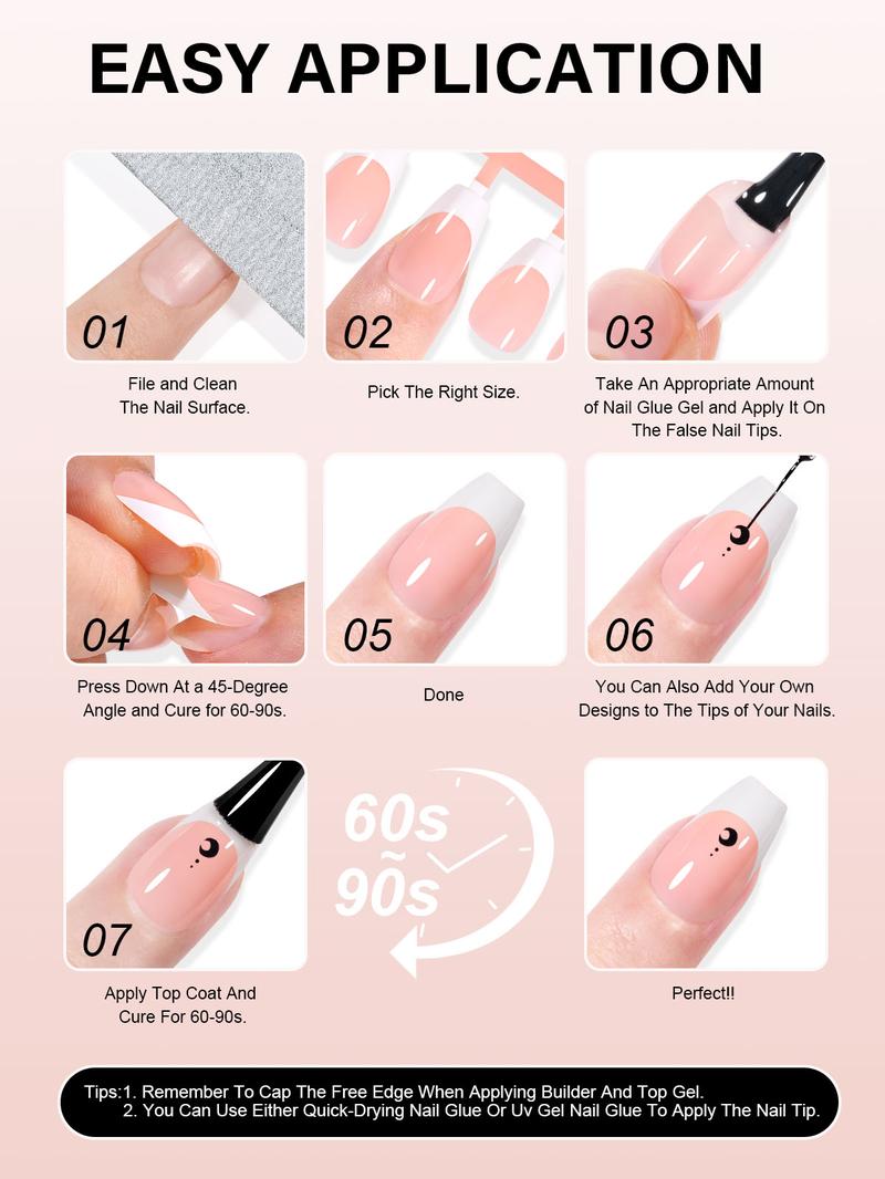 Aillsa Extra Short Coffin French Tip Nails Set - 180pcs Light brown press-ons in 15 sizes, Mini UV Lamp, Base and Top coat, Easy to Wear Soak Off Acrylic Fake Nails Extensions DIY Nails Gift For Women Polish Manicure