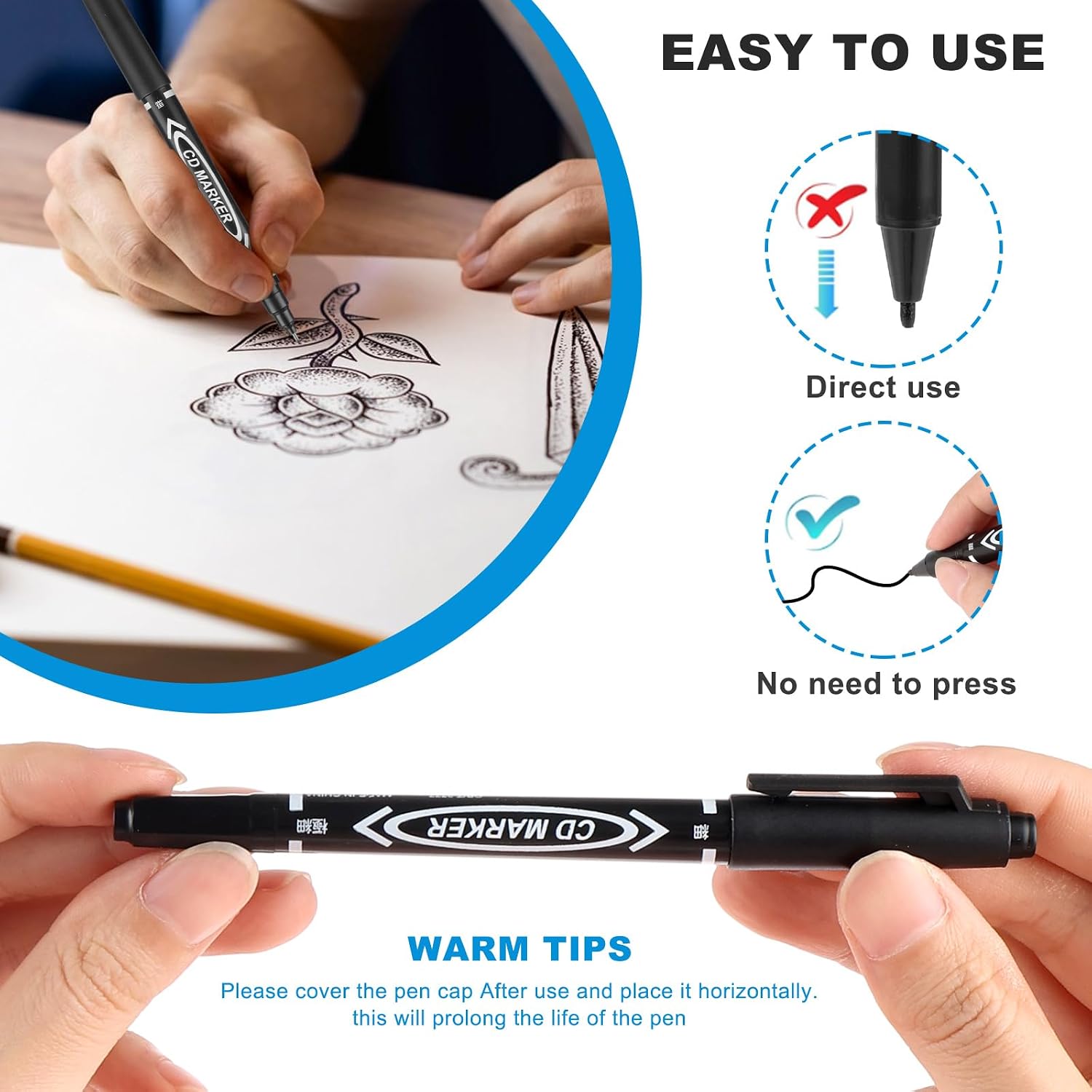 Black Markers for Drawing, 10 Pack Tip Brush Pens Permanent Marker Set for Art Drawing Sketching Writing Dooding Marking Black Markers for Drawing, 10 Pack Tip Brush Pens Permanent Marker Set for Art Drawing Sketching Writing Dooding Marking