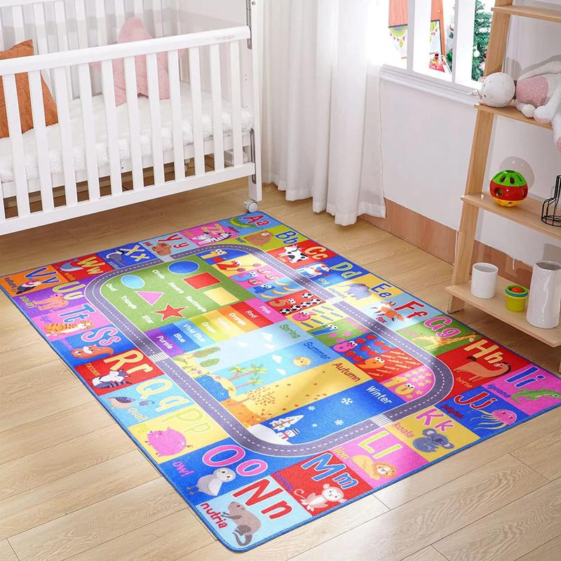 LOCHAS Kids Games Rug Animal Carpet ABC Educational Rug Mat Kids Area Rug for Playroom,Bedroom,Nursery Room, Non-slip Interaction Baby